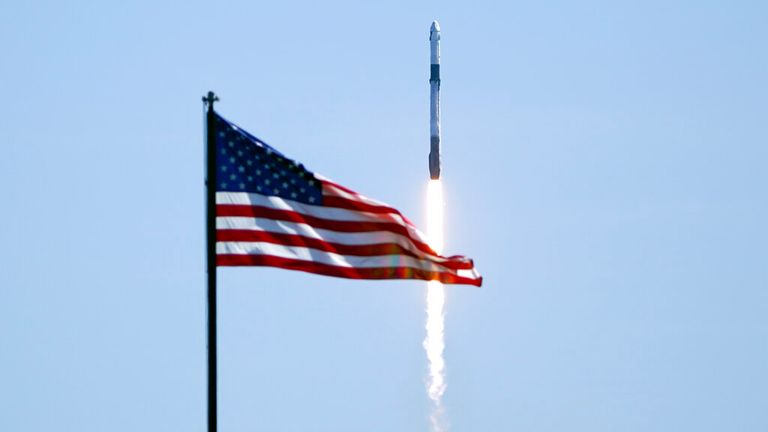 At 11:17 a.m. EST, the SpaceX Falcon 9 rocket launched from Florida's Kennedy Space Center.